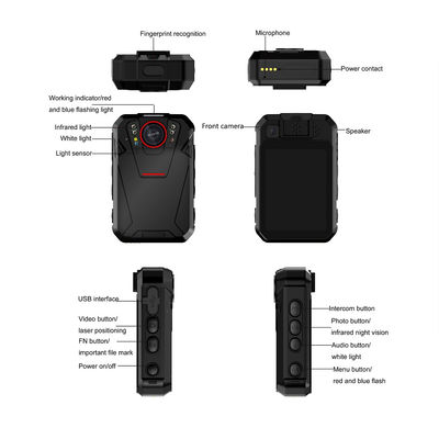 ضبط کننده اجرای قانون 4G WiFi صفحه نمایش لمسی 2.4 اینچی سیستم اندروید 8.1 باتری 2500 میلی آمپر ساعتی SOS LED LED قرمز و آبی