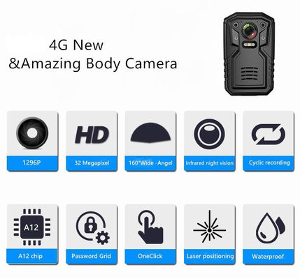 4G GSM Live Body Worn Camera Ambarella A12 Camera Password Grip
