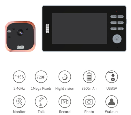زنگ ویدیویی 2.4 گیگاهرتزی WIFI 7 اینچی با وضوح بالا LCD چشمی درب ویدیویی